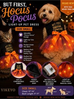 Yikeyo "But First, Hocus Pocus" Light-Up Pet Dress - Orange & Black - Small